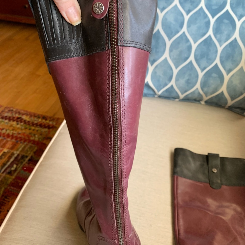 Isaac Mizrahi Burgundy and Black Leather Boots - Picture 2 of 6
